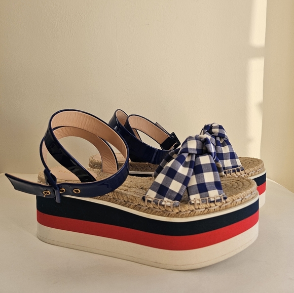Gucci Patent Leather and Gingham Platform Sandals, 39 - Picture 7 of 10